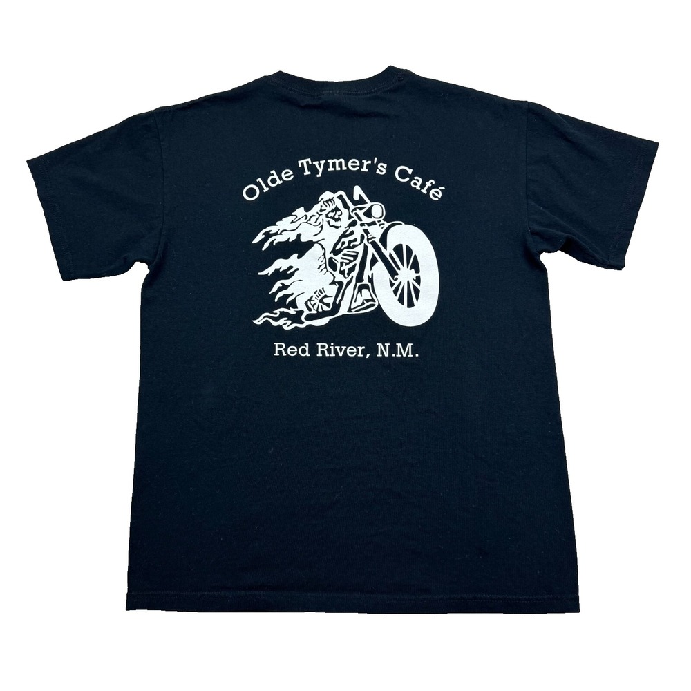 Old Tymer's Cafe Red River, NM Graphic Biker T-Shirt Black Size M Gildan Black